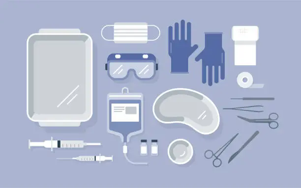 Vector illustration of Overhead view of neatly ordered surgical equipment