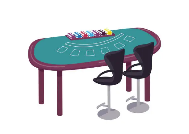 Vector illustration of Casino cartoon vector illustration. Green table to play blackjack flat color object. Desk to play card game and make bets. Counter for gambling competition isolated on white background