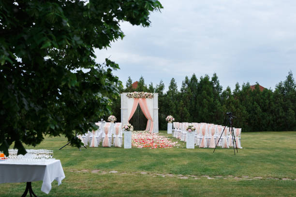 istock Wedding ceremony decor in white colors 1303929767