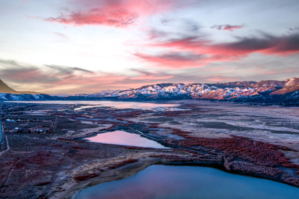 Aerial view of Washoe Lake between Reno and Carson City, Nevada stock photo