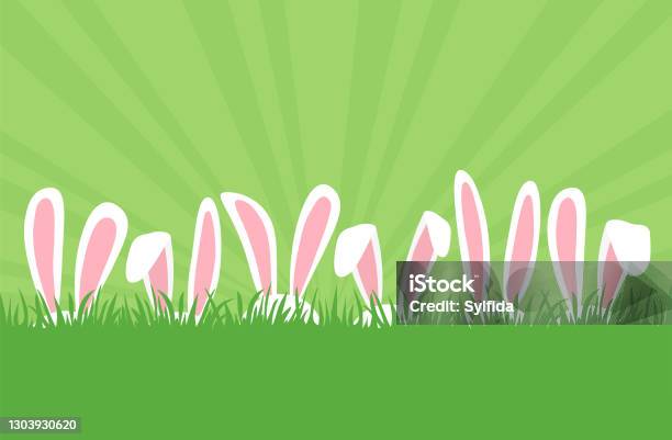 Ilustración de Conejos De Pascua Orejas En Fila En Hierba Conejos De Dibujos Animados Orejas Borde Caza De Huevos De Pascua Lindo Fondo De Vacaciones Ilustración De Primavera y más Vectores Libres de Derechos de Pascua