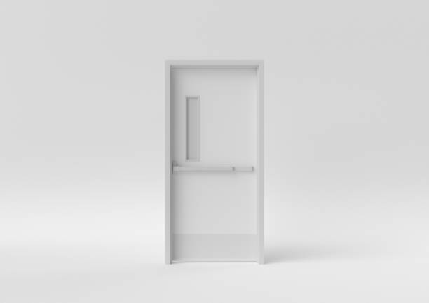 istock Closed White Door on white background. minimal concept idea creative. monochrome. 3D render. 1303936159