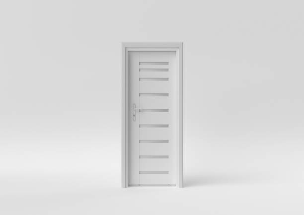 istock Closed White Door on white background. minimal concept idea creative. monochrome. 3D render. 1303936165