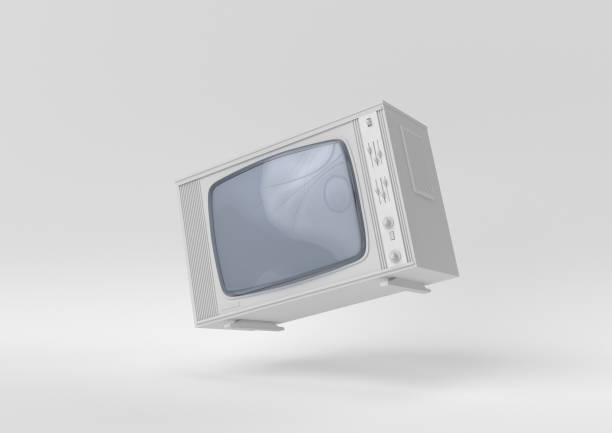 istock white retro old tv floating on white background. minimal concept idea. 3D render. 1303938633