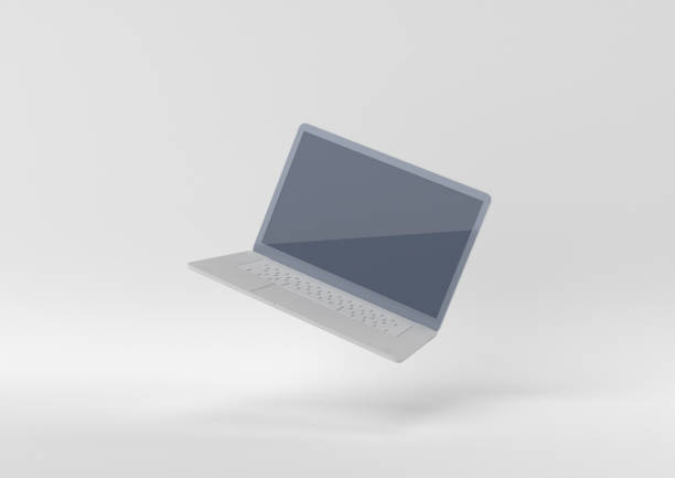 istock white Laptop floating on white background. minimal concept idea. 3d render. 1303938750