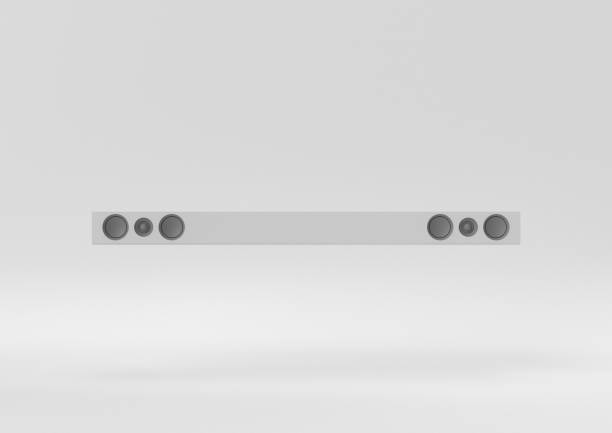 istock white sound bar floating on white background. minimal concept idea. monochrome. 3d render. 1303938799
