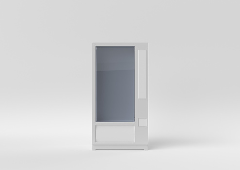 White Vending Machine floating on white background. minimal concept idea. monochrome. 3d render.