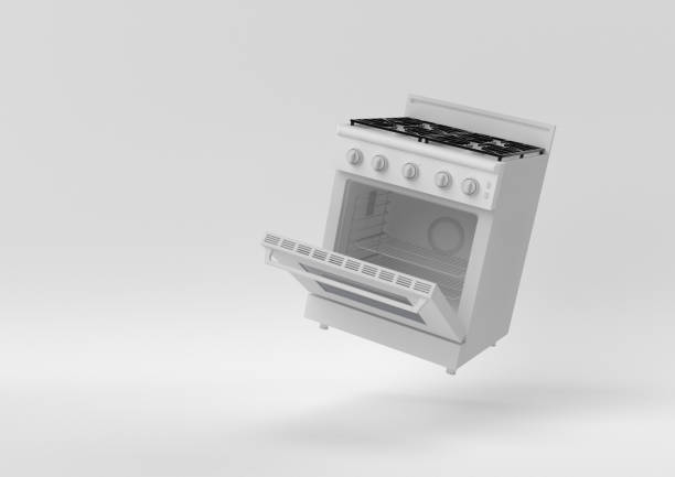White Empty open electric oven floating on white background. minimal concept idea. monochrome. 3d render.