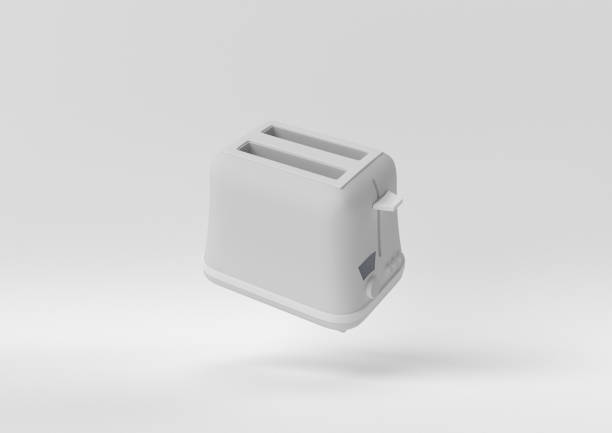 White toaster floating on white background. minimal concept idea. monochrome. 3d render.