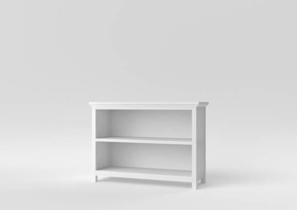istock White Shoe rack. Retail shelf rack on white background. minimal concept idea. monochrome. 3d render. 1303941422