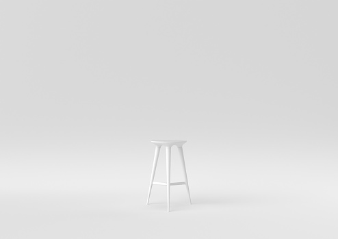 White modern bar stool on white background. minimal concept idea. monochrome. 3d render.
