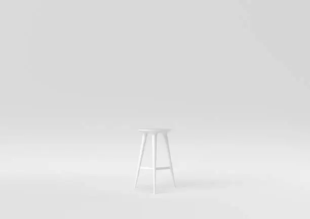 Photo of White modern bar stool on white background. minimal concept idea. monochrome. 3d render.