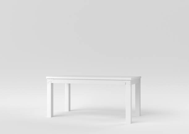 istock White modern table or dining table on white background. minimal concept idea. monochrome. 3d render. 1303941442