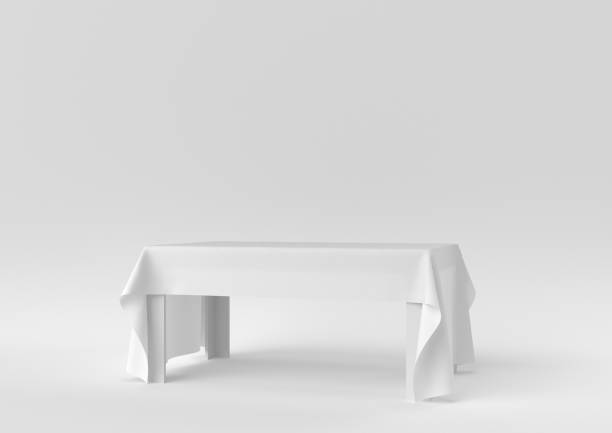istock White modern table or dining table on white background. minimal concept idea. monochrome. 3d render. 1303941445