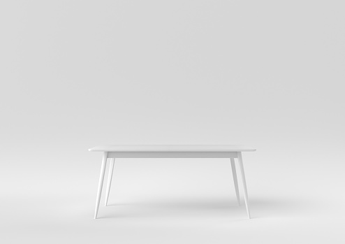 White modern table or dining table on white background. minimal concept idea. monochrome. 3d render.
