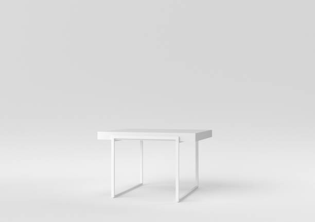 istock White modern table or dining table on white background. minimal concept idea. monochrome. 3d render. 1303941459