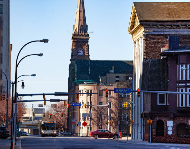 istock Saint Joseph Cathedral on Franklin street and bus 1303952823