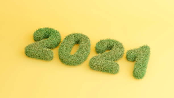 istock 3d render of green grass on happy new year 2021 text 1303953020