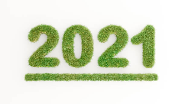 istock 3d render of green grass on happy new year 2021 text 1303953023