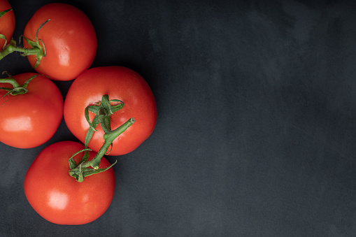 Ripe red tomatoes on dark background. High quality photo