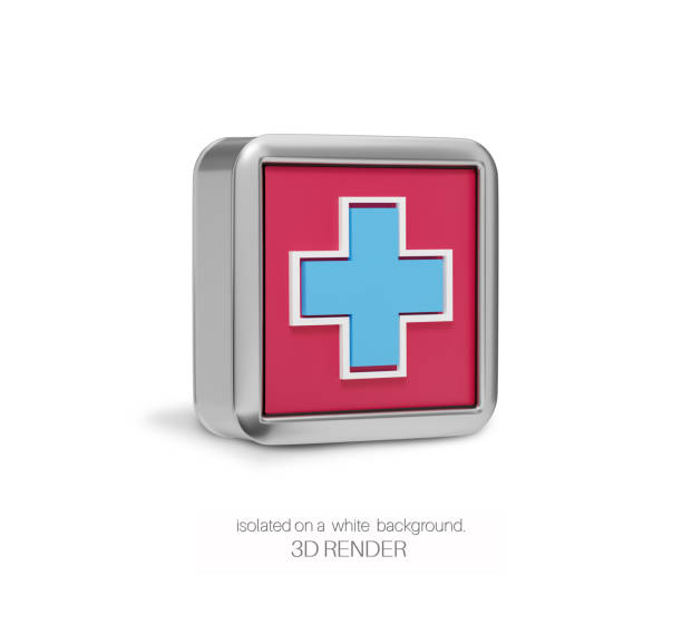 istock Rectangular volume metal sign with a medical cross,  isolated on white background. 3d render. 1303958472