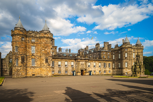 July 8, 2018: Palace of Holyroodhouse at the bottom of royal miles in Edinburgh, scotland, uk. It is the official residence of the British monarch in Scotland, Queen Elizabeth II.