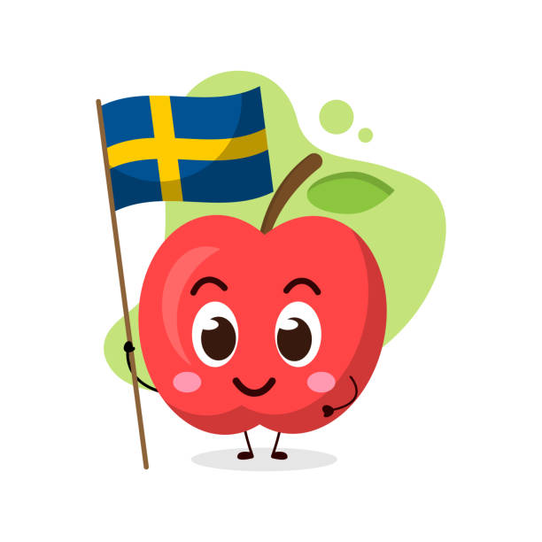istock cute apple hold the flag of Sweden.cute vector illustration 1303966275