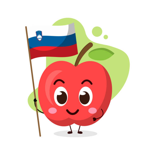 istock cute apple hold the flag of Slovenia.cute vector illustration 1303966371