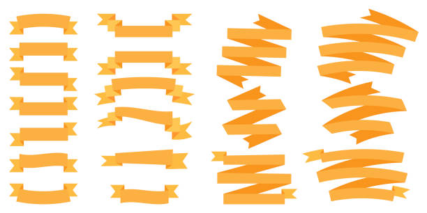 ilustrações de stock, clip art, desenhos animados e ícones de royal yellow ribbons for decorative design. line drawing. winner award. vector set. stock image. eps 10. - accolade