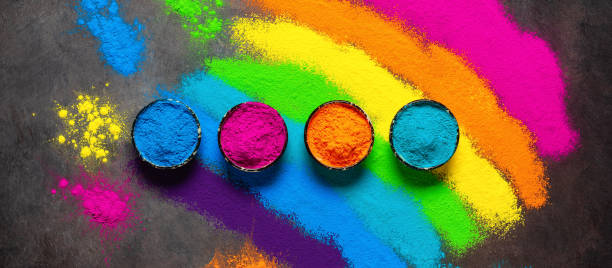 istock Colored holi powder in bowls. Holi festivals. View from above. 1303966562
