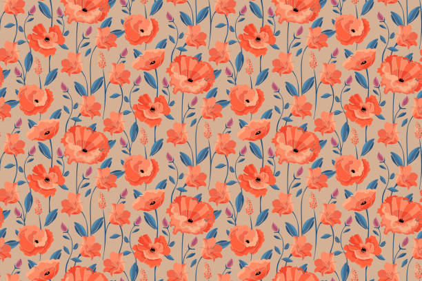 ilustrações de stock, clip art, desenhos animados e ícones de vector floral seamless pattern. california poppy flowers, eschscholtzia. - flower flourishes paint backgrounds