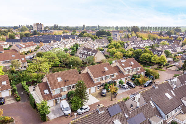 istock Drone view of residential area 1303967422