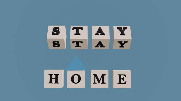 istock stay home letter on white cube with blue background 1303969095