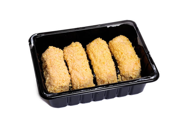 istock Black box with cutlets isolated on white background 1303975038