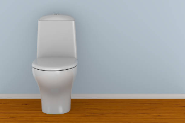 istock Toilet bowl into water closet . 3D illustration 1303975159