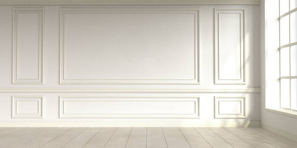 istock Modern classic white empty interior with wall panels and wooden floor. 3d render 1303976152