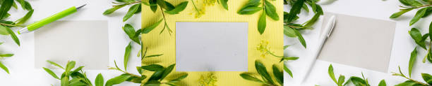 istock Summer Mockups Collection with Ball Pens and a Clean Paper Sheets 1303979099