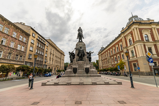 Krakow, Poland - August 22, 2019: Grunwald Monument in Jan Matejko Square, Krakow - Poland.