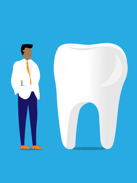 Dentist smiles at tooth Dentist smiles at a clean, healthy tooth. black man brushing teeth stock illustrations
