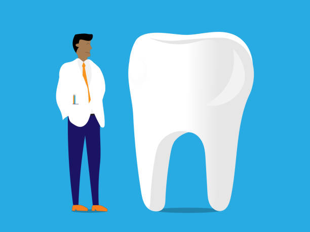 Dentist smiles at tooth Dentist smiles at a clean, healthy tooth. black man brushing teeth stock illustrations