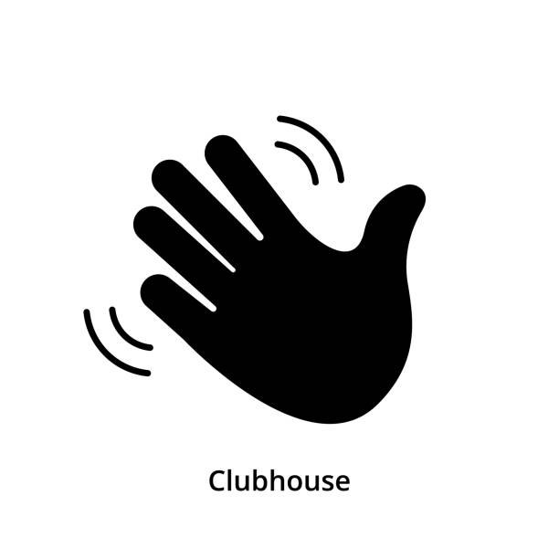 Hand palm icon for invite in Clubhouse. Black silhouette on white background. Waving hand gesture icon. Vector Hand palm icon for invite in Clubhouse. Black silhouette on white background. Waving hand gesture icon. Vector waving stock illustrations