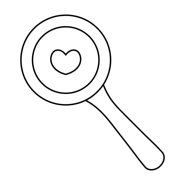 ilustrações de stock, clip art, desenhos animados e ícones de loupe. sketch. searching for love. glass instrument. vector illustration. coloring book for children. outline on an isolated white background. valentines day. doodle style. magnifying glass to observe the heart. optical system. - 1750