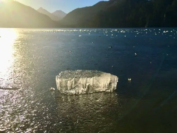Frozen Alpsee. Sunny cold winter day on the lake. The Bavarian Lakes. The mountains and the lake.