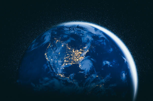 istock Planet earth globe view from space showing realistic earth surface and world map 1303990756