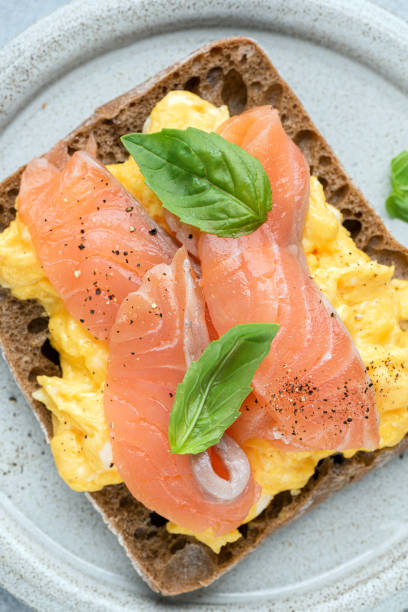 istock Smoked salmon and egg toast 1303993400
