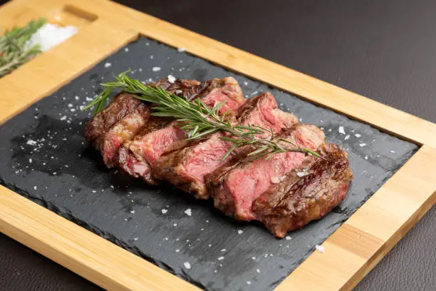 Closeup grilled Argentine beef chorizo steak.