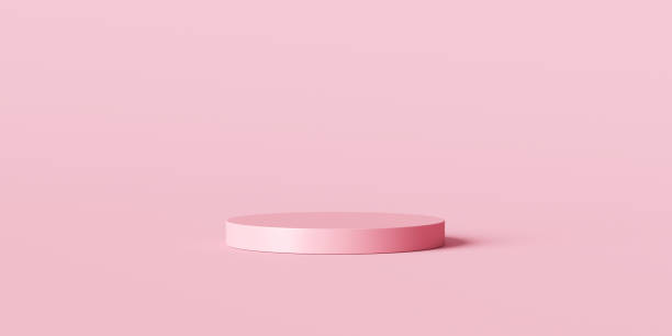 istock Pink product background stand or podium pedestal on empty display with pastel backdrops. 3D rendering. 1303994534