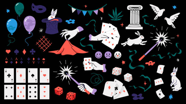 łatwe elementy magicznego projektowania - magician magic trick hat magic wand stock illustrations