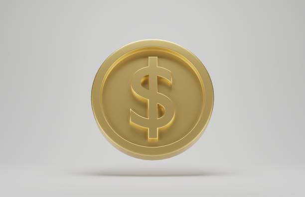 istock Gold coin with dollar sign on white background. 3d rendering. 1303998383