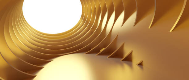istock Abstract Architecture Background. 3d Illustration of Gold Circular Building. Modern Geometric Wallpaper. 3d rendering 1304001732